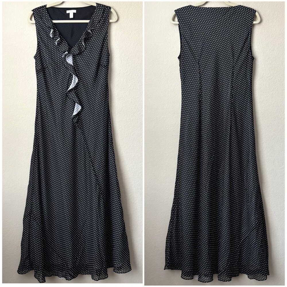 Charter Club 12 Contrasting Polka Dot Print Ruffle Front Maxi Summer Dress